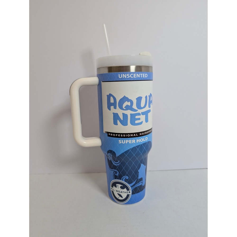 Aqua Net Hairspray 40 oz Tumbler Blue White Super Hold Retro Aesthetic